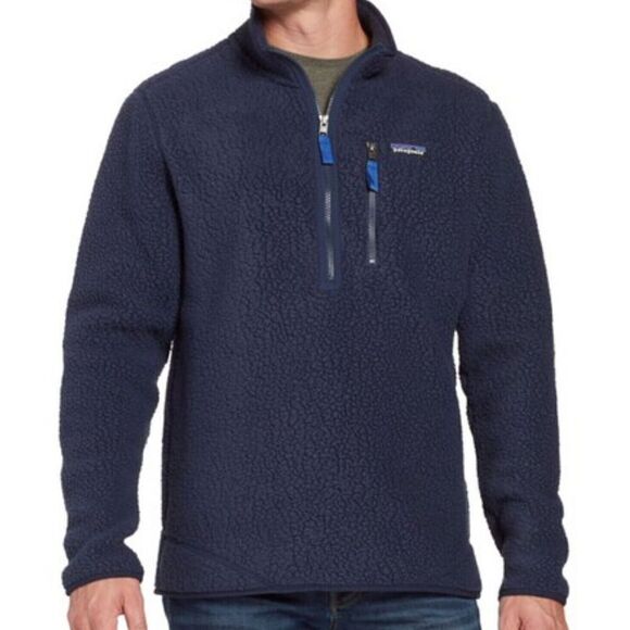 Patagonia Retro Deep Pile Fleece Half Zip Jacket SWEATER Blue Men’s XL - Picture 2 of 7